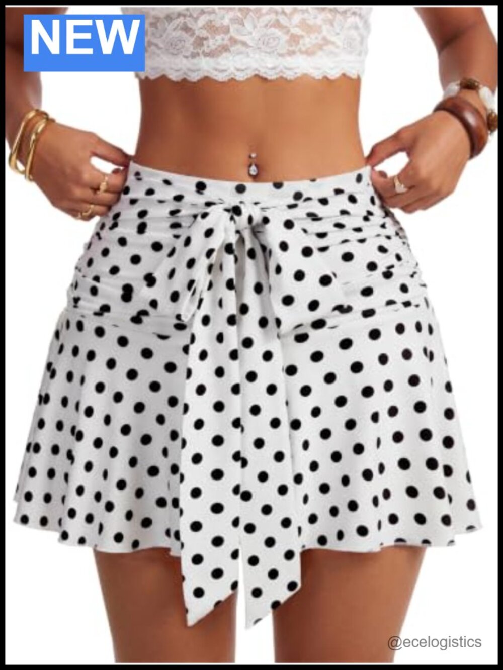 High Waisted Polka Dot Skort with Built-in Shorts, Mini
